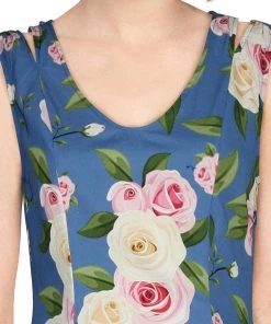 ChicStar Women's Apparel Betty Drop-Waist Floral Swing Dress In Blue