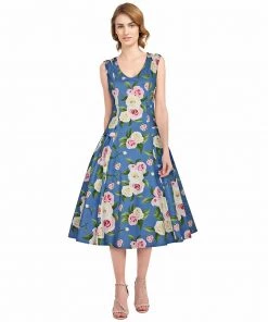 ChicStar Women's Apparel Betty Drop-Waist Floral Swing Dress In Blue