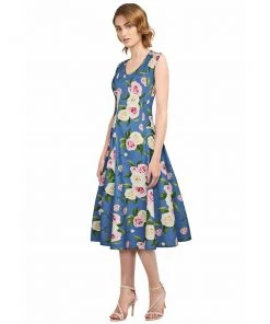 ChicStar Women's Apparel Betty Drop-Waist Floral Swing Dress In Blue