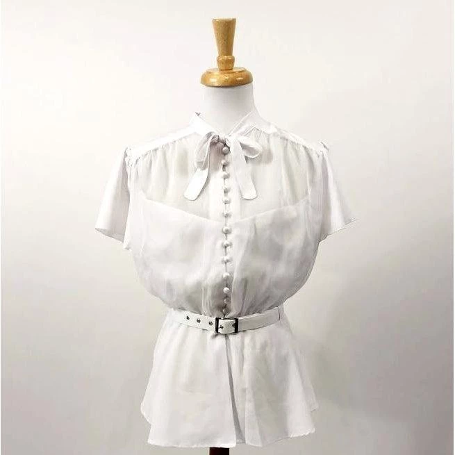 ChicStar Chiffon Button Blouse In White 4 ChicStar Chiffon Button Blouse In White