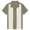 Glitz Glam And Rebellion Men's Bowling Shirt In Olive With White Panels