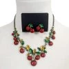 Glitz Glam And Rebellion Accessories GGR Jewelry Necklace And Earring Set Of Cherries With Leaves