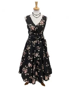 ChicStar Rose Wrap-Front Swing Dress In Black