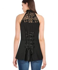 ChicStar Lace Trim Sleeveless Top In Black
