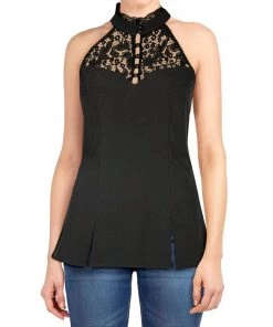 ChicStar Lace Trim Sleeveless Top In Black