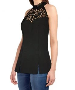 ChicStar Lace Trim Sleeveless Top In Black