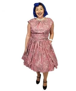 Chicstar Mona Pleated Swing Dress In Pink Leaf