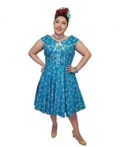 ChicStar Peter Pan Collar Swing Dress In Turquoise Floral