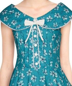 ChicStar Peter Pan Collar Swing Dress In Turquoise Floral