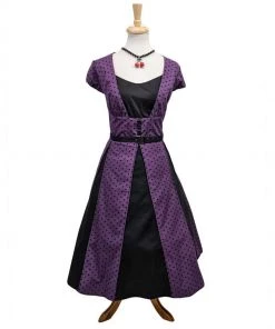 ChicStar Women's Apparel Polka Dot Panel Swing Dress In Purple & Black