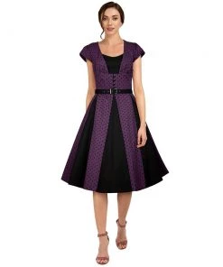 ChicStar Women's Apparel Polka Dot Panel Swing Dress In Purple & Black