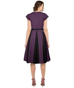 ChicStar Women's Apparel Polka Dot Panel Swing Dress In Purple & Black