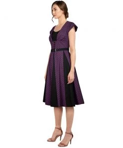 ChicStar Women's Apparel Polka Dot Panel Swing Dress In Purple & Black