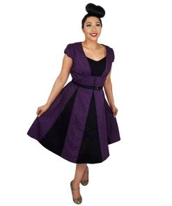 ChicStar Women's Apparel Polka Dot Panel Swing Dress In Purple & Black