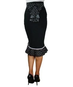 ChicStar Women's Apparel Rockabilly Polka Dot Wiggle Skirt In Black