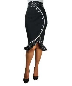 ChicStar Women's Apparel Rockabilly Polka Dot Wiggle Skirt In Black