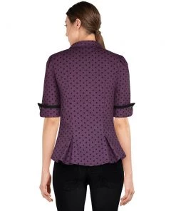 ChicStar Tie-Neck Studded Scholar Top In Purple Polka Dot