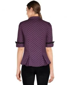 ChicStar Women's Apparel Tie-Neck Thoughtful Top In Purple Polka Dot