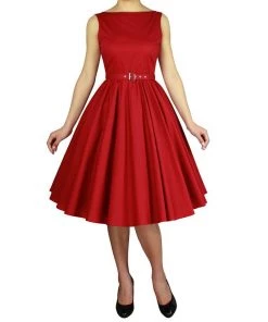 ChicStar Bella Belted Swing Dress In Red