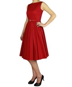 ChicStar Bella Belted Swing Dress In Red