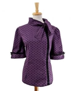 ChicStar Women's Apparel Tie-Neck Thoughtful Top In Purple Polka Dot