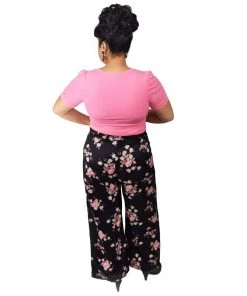 ChicStar Women's Apparel Soft Tie-Waist Pants In Black Floral