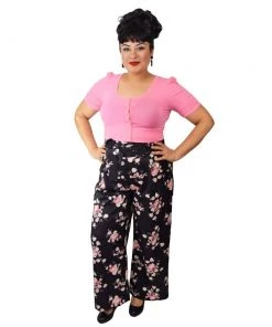 ChicStar Women's Apparel Soft Tie-Waist Pants In Black Floral