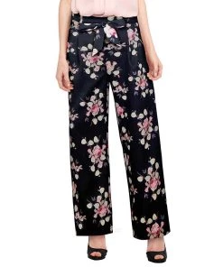 ChicStar Women's Apparel Soft Tie-Waist Pants In Black Floral