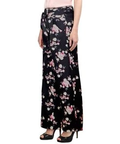 ChicStar Women's Apparel Soft Tie-Waist Pants In Black Floral