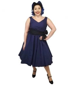 ChicStar Wrap-Front Sleeveless Swing Dress In Navy Women's Apparel