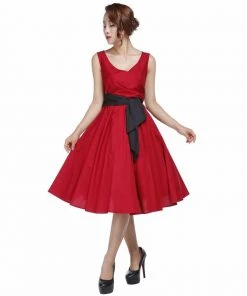 ChicStar Wrap-Front Sleeveless Swing Dress In Red Women's Apparel