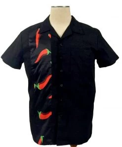 Glitz Glam And Rebellion Men's Bowling Shirt With Chile Pepper Panel