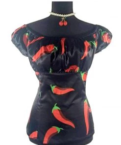 Glitz Glam And Rebellion Women's Apparel Pinup Peasant Top In Chile Pepper Print