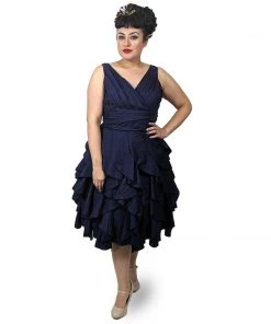 ChicStar Women's Apparel Florence Flounce Dress In Navy