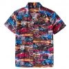 Glitz Glam And Rebellion Men's Bowling Shirt In Route 66 Classic Car Print Men's Apparel