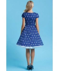 Dolly & Dotty Claudia Swing Dress In Blue With White Dots