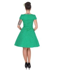 Dolly & Dotty Claudia Swing Dress In Green With White Dots Women's Apparel