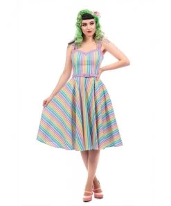 Women's Apparel Collectif Nova Rainbow Stripes Swing Dress