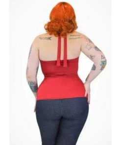 Hemet Criss Cross Halter Top In Red