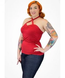 Hemet Criss Cross Halter Top In Red