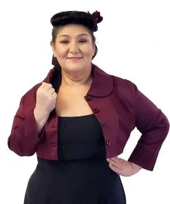 ChicStar Cropped Retro Jacket In Burgundy