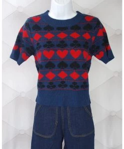 Women's Apparel Star Struck Clothing 40s Playing Cards Sweater In Navy