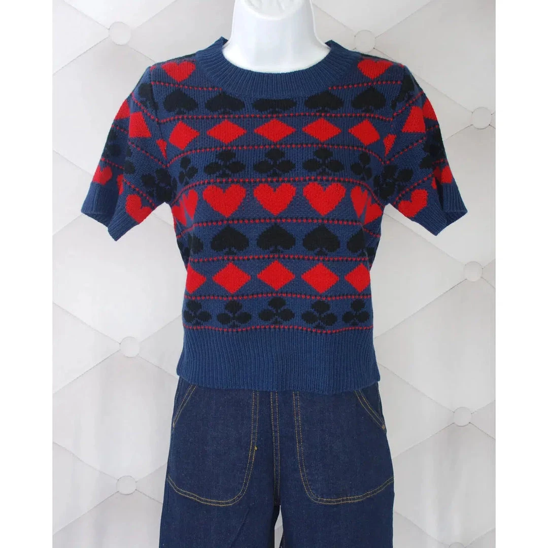 Women's Apparel Star Struck Clothing 40s Playing Cards Sweater In Navy 4 Women's Apparel Star Struck Clothing 40s Playing Cards Sweater In Navy