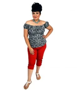 Glitz Glam And Rebellion Women's Apparel Pinup Peasant Blouse In Black Paisley