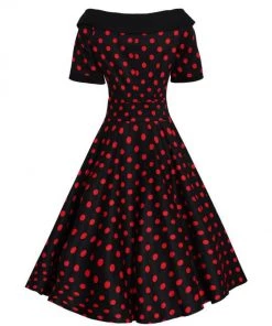 Women's Apparel Dolly & Dotty Darlene Dress In Black With Red Polka Dots