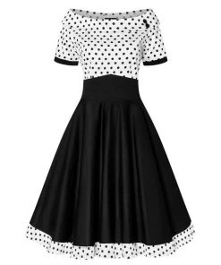 Dolly & Dotty Darlene Dress In White With Black Polka Dots