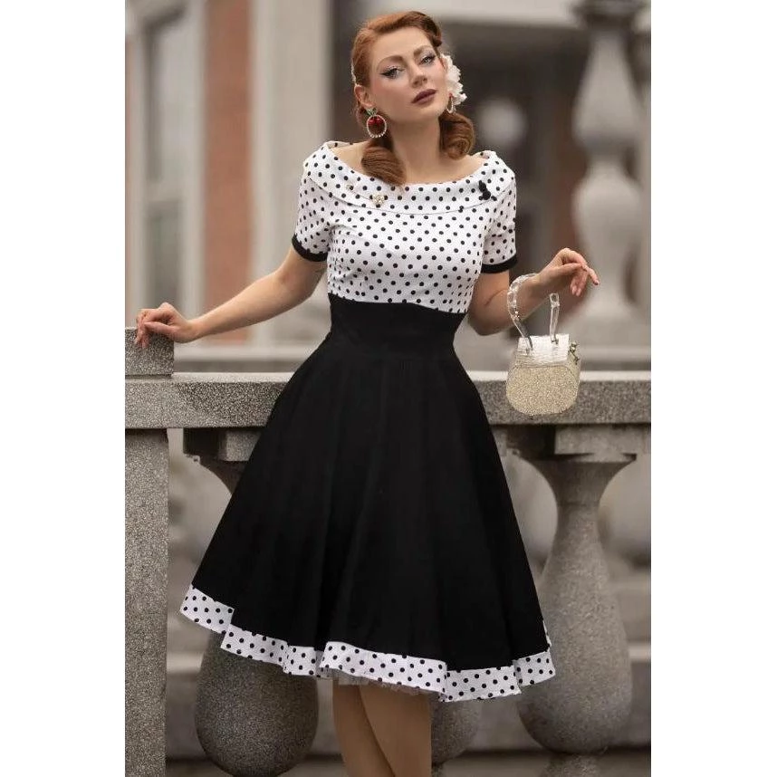 Dolly & Dotty Darlene Dress In White With Black Polka Dots 3 Dolly & Dotty Darlene Dress In White With Black Polka Dots