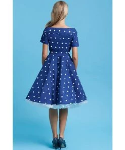 Dolly & Dotty Darlene Dress In Navy Blue With White Polka Dots