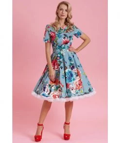 Women's Apparel Dolly & Dotty Darlene Dress In Blue Floral Print