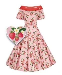 Dolly & Dotty Darlene Dress In Pink Strawberry Print Women's Apparel